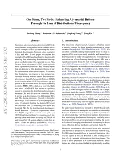 One Stone, Two Birds: Enhancing Adversarial Defense Through the Lens of Distributional Discrepancy