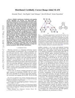 Distributed Certifiably Correct Range-Aided SLAM