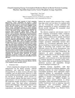 Cloud Computing Energy Consumption Prediction Based on Kernel Extreme Learning Machine Algorithm Improved by Vector Weighted Average Algorithm