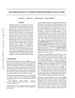 Knowledge Retention for Continual Model-Based Reinforcement Learning