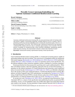 Provably Correct Automata Embeddings for Optimal Automata-Conditioned Reinforcement Learning