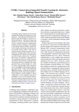 CSTRL: Context-Driven Sequential Transfer Learning for Abstractive Radiology Report Summarization