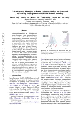 Efficient Safety Alignment of Large Language Models via Preference Re-ranking and Representation-based Reward Modeling