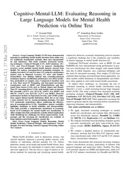Cognitive-Mental-LLM: Evaluating Reasoning in Large Language Models for Mental Health Prediction via Online Text