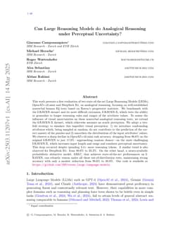 Can Large Reasoning Models do Analogical Reasoning under Perceptual Uncertainty?