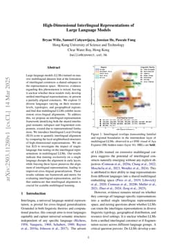High-Dimensional Interlingual Representations of Large Language Models