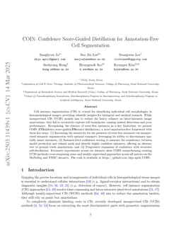 COIN: Confidence Score-Guided Distillation for Annotation-Free Cell Segmentation