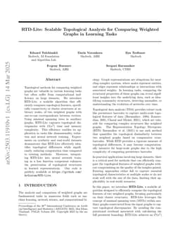 RTD-Lite: Scalable Topological Analysis for Comparing Weighted Graphs in Learning Tasks