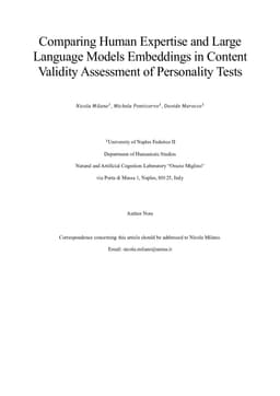 Comparing Human Expertise and Large Language Models Embeddings in Content Validity Assessment of Personality Tests