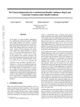 Bi-Criteria Optimization for Combinatorial Bandits: Sublinear Regret and Constraint Violation under Bandit Feedback
