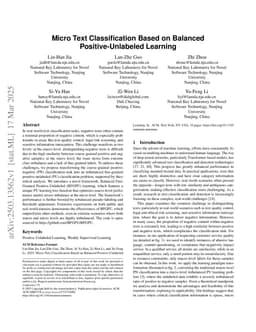 Micro Text Classification Based on Balanced Positive-Unlabeled Learning