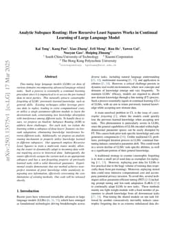 Analytic Subspace Routing: How Recursive Least Squares Works in Continual Learning of Large Language Model