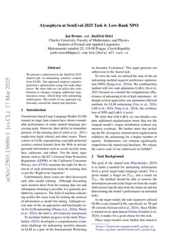 Atyaephyra at SemEval-2025 Task 4: Low-Rank Negative Preference Optimization