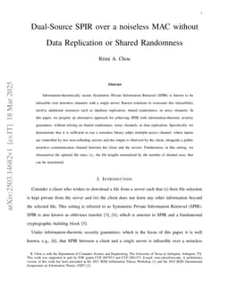 Dual-Source SPIR over a noiseless MAC without Data Replication or Shared Randomness