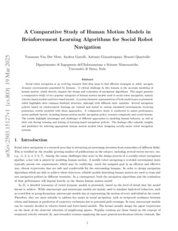 A Comparative Study of Human Motion Models in Reinforcement Learning Algorithms for Social Robot Navigation