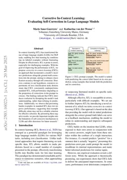 Corrective In-Context Learning: Evaluating Self-Correction in Large Language Models