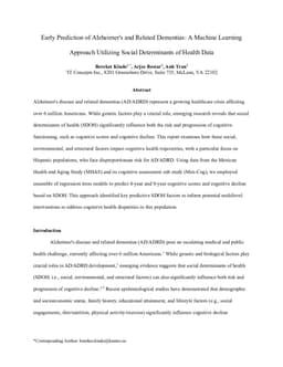 Early Prediction of Alzheimer's and Related Dementias: A Machine Learning Approach Utilizing Social Determinants of Health Data