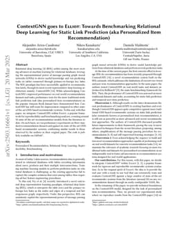 ContextGNN goes to Elliot: Towards Benchmarking Relational Deep Learning for Static Link Prediction (aka Personalized Item Recommendation)