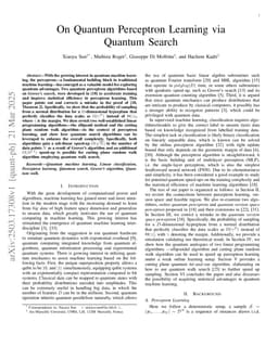 On Quantum Perceptron Learning via Quantum Search