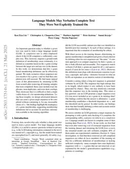 Language Models May Verbatim Complete Text They Were Not Explicitly Trained On