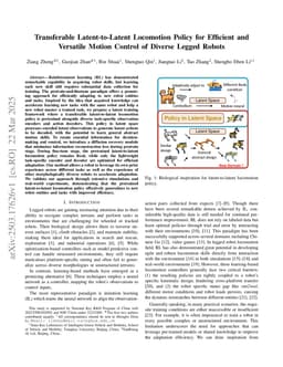 Transferable Latent-to-Latent Locomotion Policy for Efficient and Versatile Motion Control of Diverse Legged Robots
