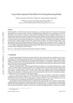 Long Is More Important Than Difficult for Training Reasoning Models