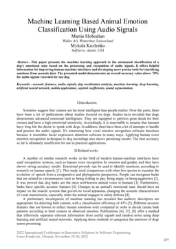 Machine learning based animal emotion classification using audio signals