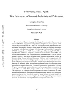 Collaborating with AI Agents: Field Experiments on Teamwork, Productivity, and Performance