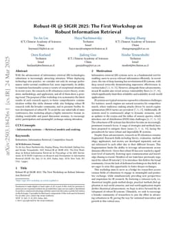 Robust-IR @ SIGIR 2025: The First Workshop on Robust Information Retrieval