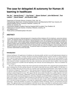 The case for delegated AI autonomy for Human AI teaming in healthcare
