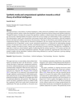 Synthetic media and computational capitalism: towards a critical theory of artificial intelligence