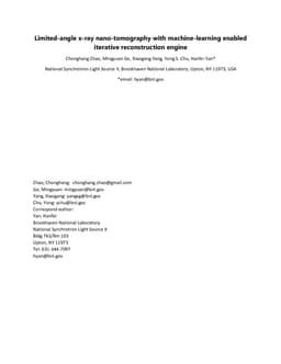 Limited-angle x-ray nano-tomography with machine-learning enabled iterative reconstruction engine
