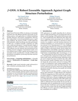 $β$-GNN: A Robust Ensemble Approach Against Graph Structure Perturbation