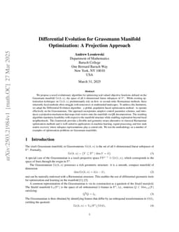 Differential Evolution for Grassmann Manifold Optimization: A Projection Approach