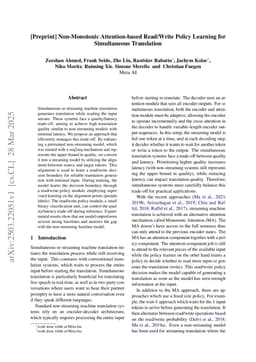 Non-Monotonic Attention-based Read/Write Policy Learning for Simultaneous Translation