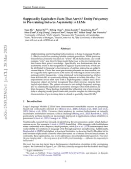 Supposedly Equivalent Facts That Aren't? Entity Frequency in Pre-training Induces Asymmetry in LLMs