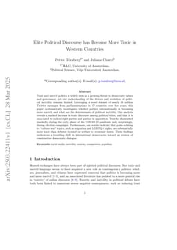 Elite Political Discourse has Become More Toxic in Western Countries