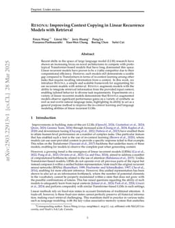 Resona: Improving Context Copying in Linear Recurrence Models with Retrieval
