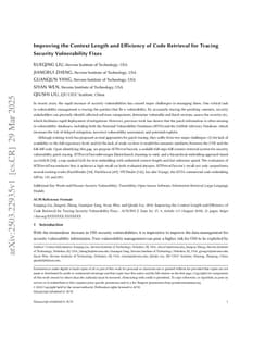 Improving the Context Length and Efficiency of Code Retrieval for Tracing Security Vulnerability Fixes