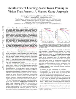 Reinforcement Learning-based Token Pruning in Vision Transformers: A Markov Game Approach