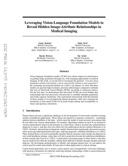 Leveraging Vision-Language Foundation Models to Reveal Hidden Image-Attribute Relationships in Medical Imaging