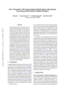 Does "Reasoning" with Large Language Models Improve Recognizing, Generating, and Reframing Unhelpful Thoughts?