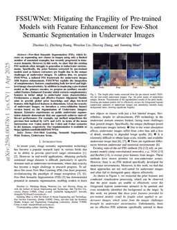 FSSUWNet: Mitigating the Fragility of Pre-trained Models with Feature Enhancement for Few-Shot Semantic Segmentation in Underwater Images