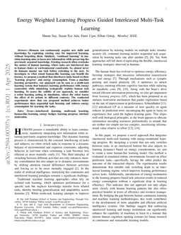 Energy Weighted Learning Progress Guided Interleaved Multi-Task Learning