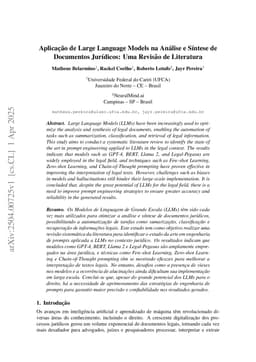 Aplicação de Large Language Models na Análise e Síntese de Documentos Jurídicos: Uma Revisão de Literatura