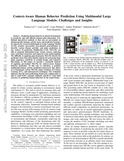 Context-Aware Human Behavior Prediction Using Multimodal Large Language Models: Challenges and Insights