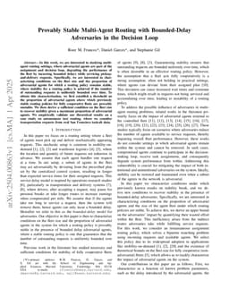 Provably Stable Multi-Agent Routing with Bounded-Delay Adversaries in the Decision Loop