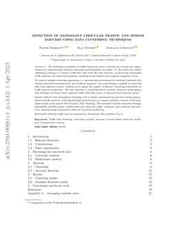 Detection of Anomalous Vehicular Traffic and Sensor Failures Using Data Clustering Techniques