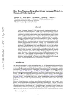 How does Watermarking Affect Visual Language Models in Document Understanding?