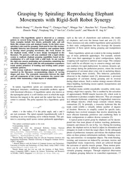 Grasping by Spiraling: Reproducing Elephant Movements with Rigid-Soft Robot Synergy